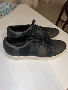 LANVIN Black Suede and Leather Men's Low Top Sneakers - Size 11 Excellent Preown
